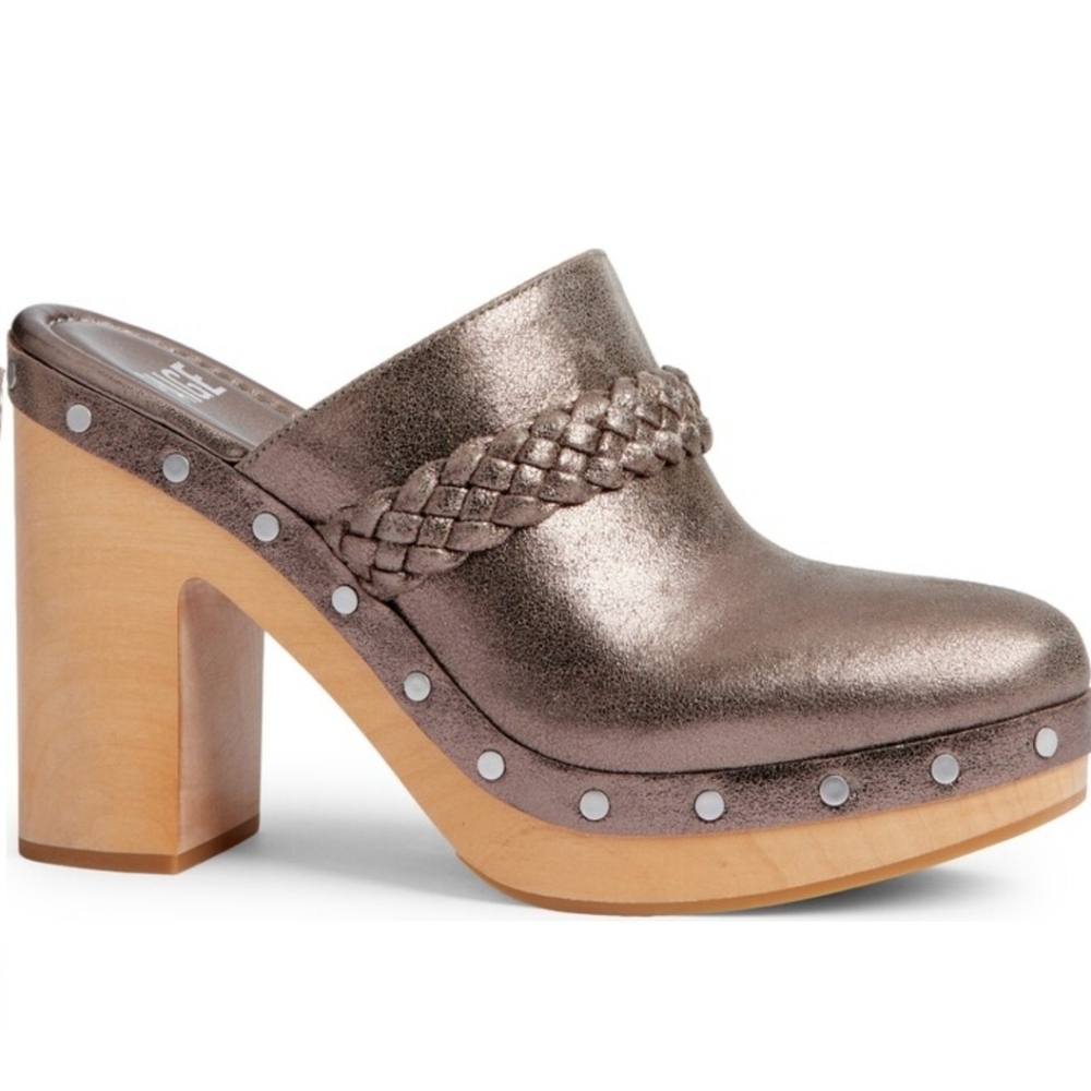 Paige Alex GunMental Suede Heels Platform Clogs